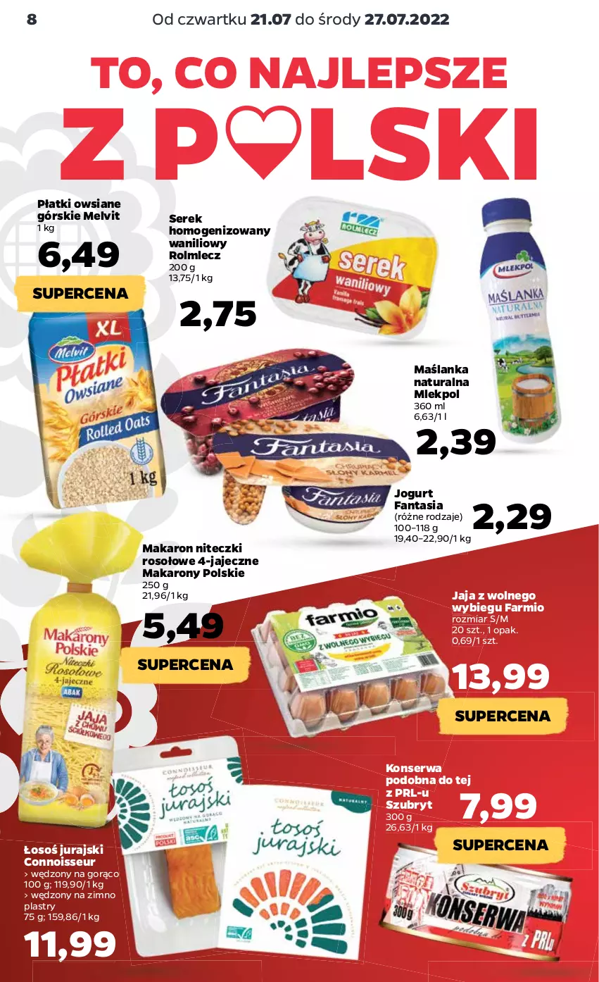 Gazetka promocyjna Netto - Artykuły spożywcze - ważna 21.07 do 27.07.2022 - strona 8 - produkty: Fa, Fanta, Jaja, Jaja z wolnego wybiegu, Jogurt, Makaron, Maślanka, Melvit, Płatki owsiane, Rolmlecz, Ser, Serek, Serek homogenizowany, Szubryt