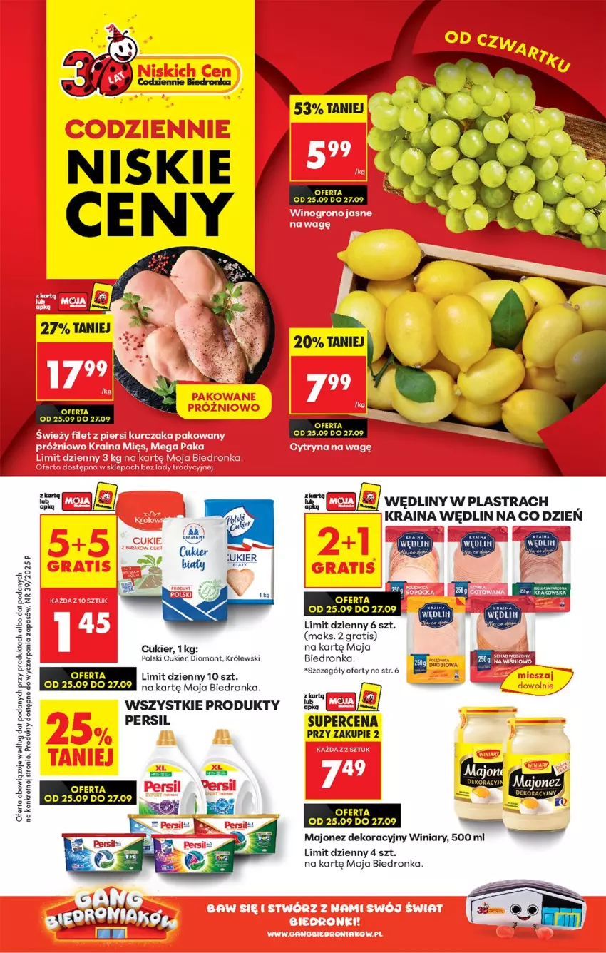 Gazetka promocyjna Biedronka - Od Czwartku - ważna 25.09 do 01.10.2025 - strona 1 - produkty: Cukier, Diamant, Fa, Gra, Kret, Królewski, Majonez, Persil, Winiary