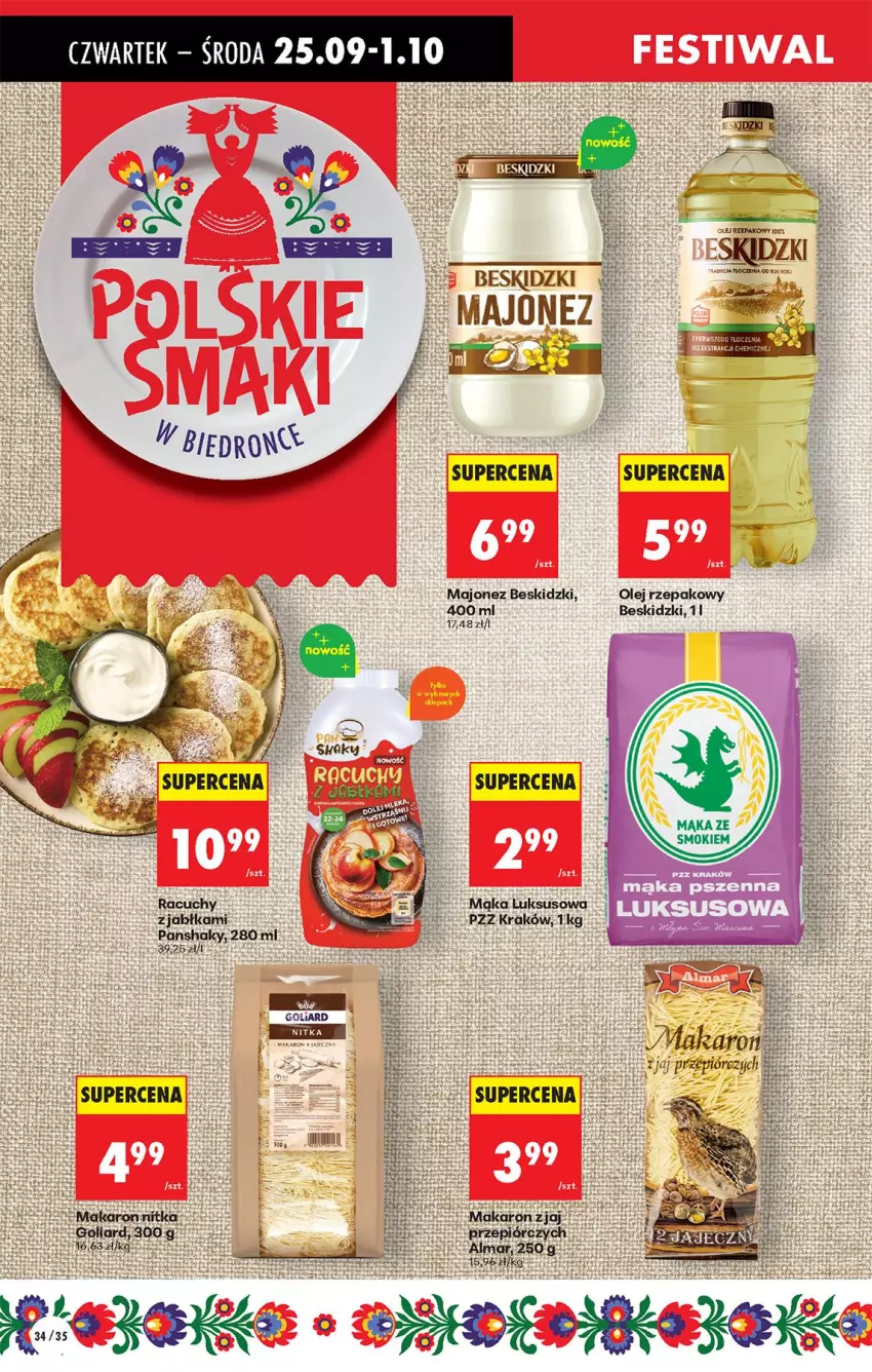 Gazetka promocyjna Biedronka - Od Czwartku - ważna 25.09 do 01.10.2025 - strona 40 - produkty: Beskidzki, Goliard, Jabłka, Majonez, Mąka, Mąka luksusowa, Makaron, Olej, Olej rzepakowy