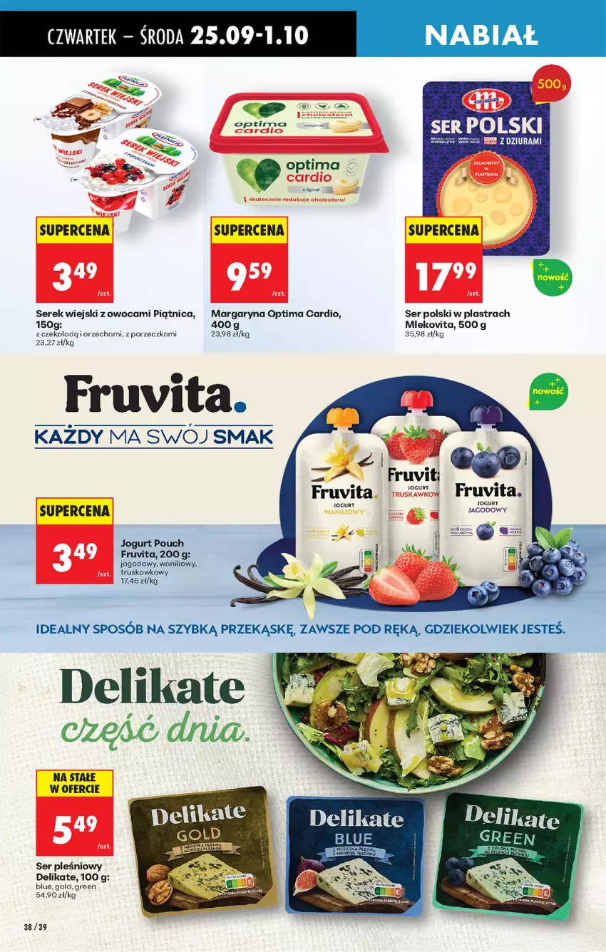 Gazetka promocyjna Biedronka - Od Czwartku - ważna 25.09 do 01.10.2025 - strona 46 - produkty: Jogurt, Margaryna, Mleko, Mlekovita, Optima, Optima Cardio, Piątnica, Por, Ser, Ser pleśniowy, Serek, Serek wiejski