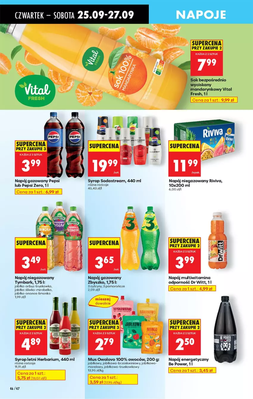 Gazetka promocyjna Biedronka - Od Czwartku - ważna 25.09 do 01.10.2025 - strona 58 - produkty: Ananas, Arbuz, Cytryny, Limonka, Mus, Napój, Napój energetyczny, Napój gazowany, Napój niegazowany, Napoje, Pepsi, Pomarańcze, Por, Sok, Syrop, Tymbark