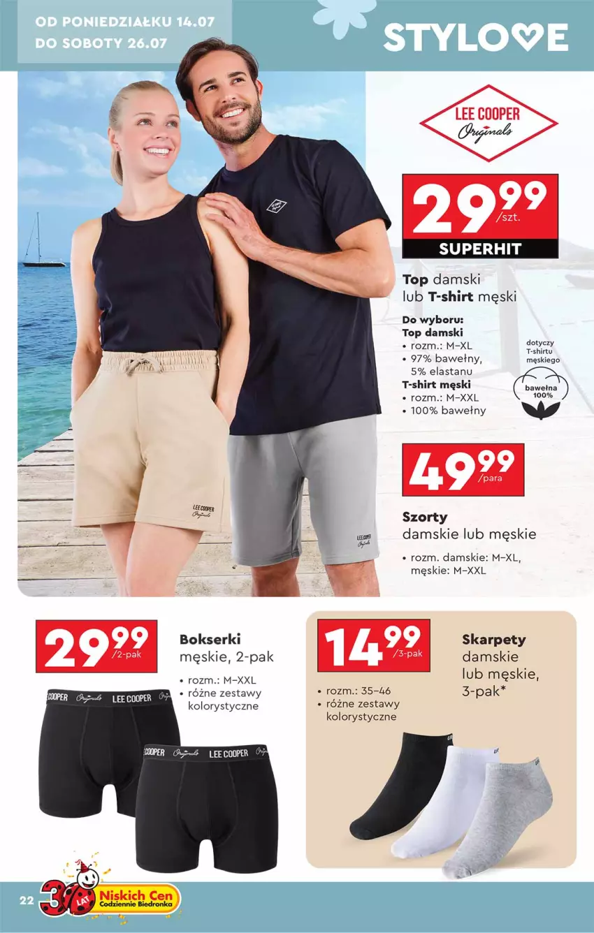 Gazetka promocyjna Biedronka - Okazje Tygodnia - ważna 14.07 do 26.07.2025 - strona 22 - produkty: Bokserki, Karp, Ser, Szorty, T-shirt, Top, Wełna