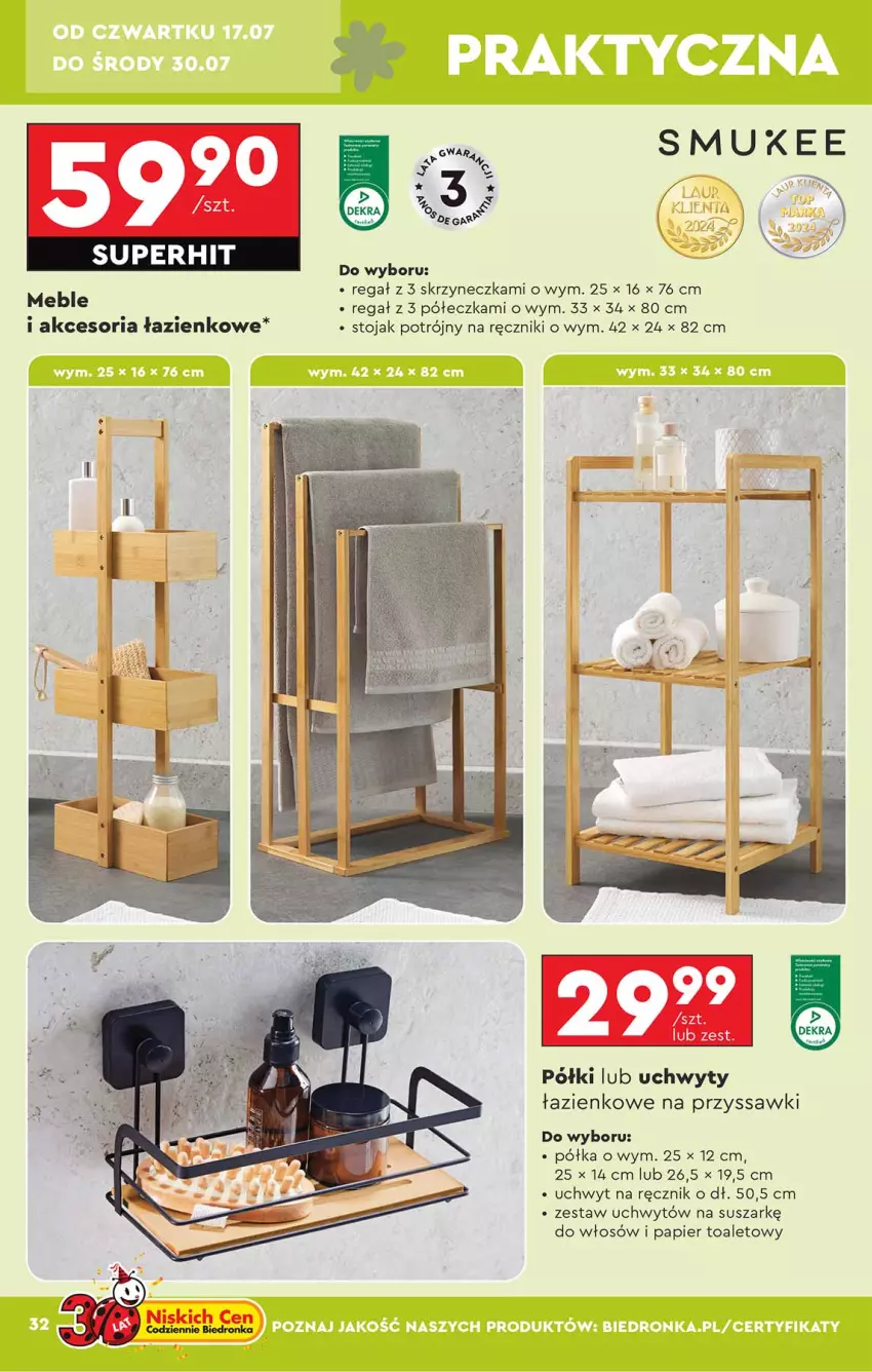 Gazetka promocyjna Biedronka - Okazje Tygodnia - ważna 14.07 do 26.07.2025 - strona 32 - produkty: Meble, Papier, Papier toaletowy, Półka, Ręcznik, Regał, Stojak, Uchwyty
