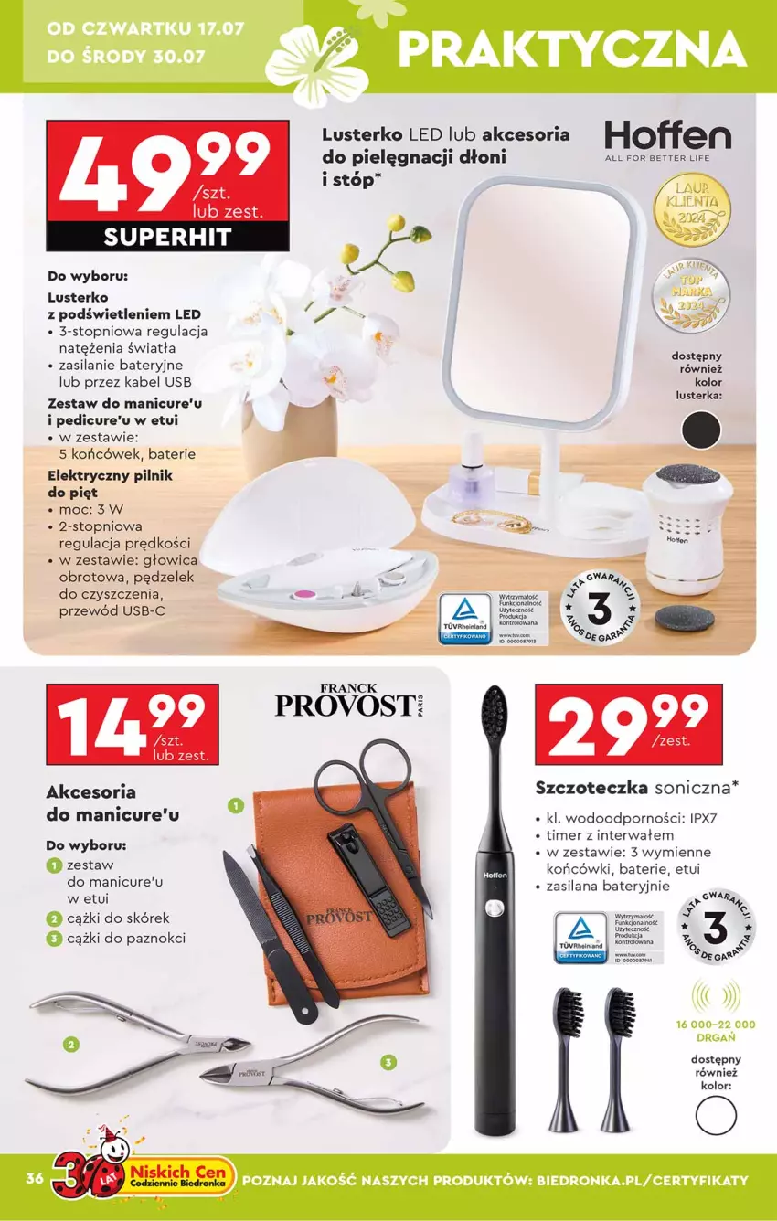 Gazetka promocyjna Biedronka - Okazje Tygodnia - ważna 14.07 do 26.07.2025 - strona 36 - produkty: Cążki, Cążki do skórek, Franck Provost, Kabel USB, LANA, Pilnik, Por, Przewód, Silan, Szczoteczka, Szczoteczka soniczna, Top
