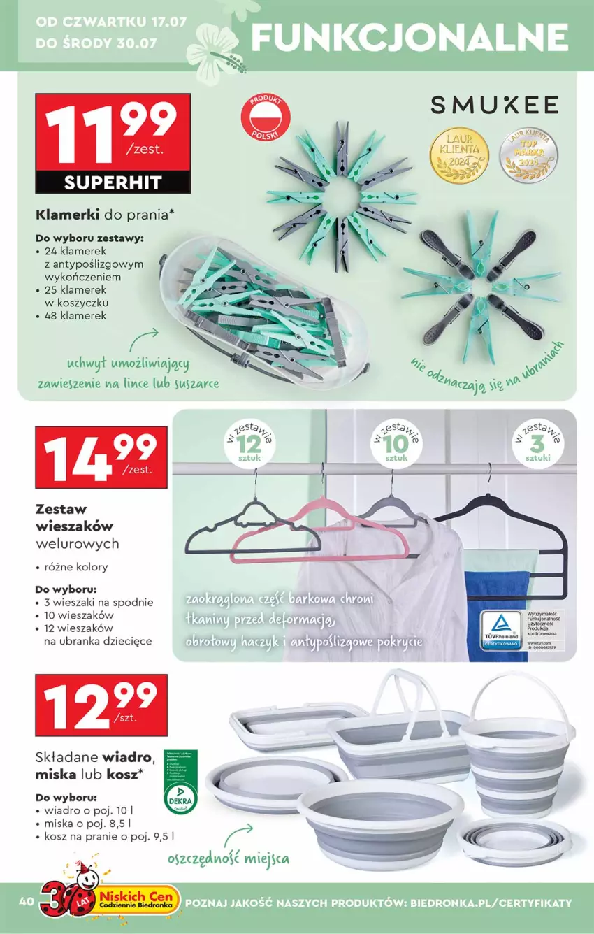 Gazetka promocyjna Biedronka - Okazje Tygodnia - ważna 14.07 do 26.07.2025 - strona 40 - produkty: Dzieci, Kosz, Miska, Spodnie, Wiadro, Wieszak