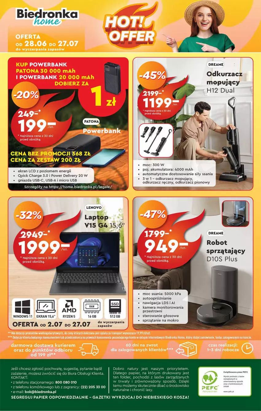 Gazetka promocyjna Biedronka - Okazje Tygodnia - ważna 14.07 do 26.07.2025 - strona 48 - produkty: Akumulator, Gra, Kamera, Kosz, Lenovo, Monitor, Mop, Odkurzacz, Papier, Robot, Robot sprzątający, Sprzątanie, Telefon, Top