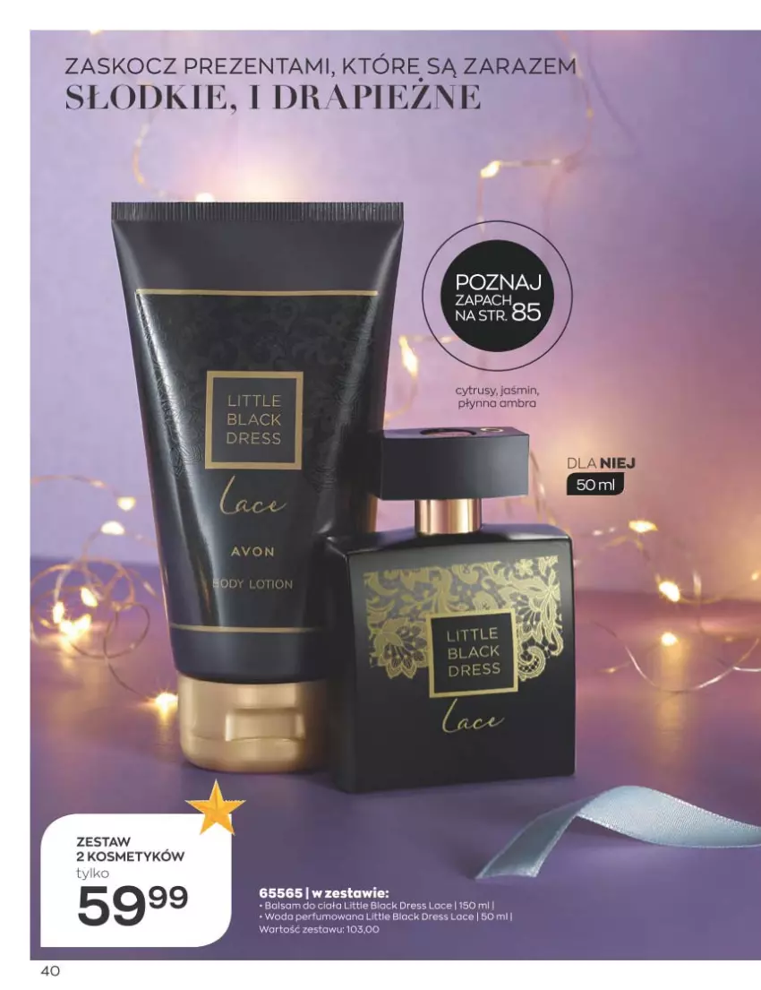 Gazetka promocyjna Avon - Katalog Avon 11/2022 kampania listopad - ważna 01.11 do 30.11.2022 - strona 40 - produkty: Balsam do ciała, Dres, Koc, Lack, Perfum, Woda, Woda perfumowana