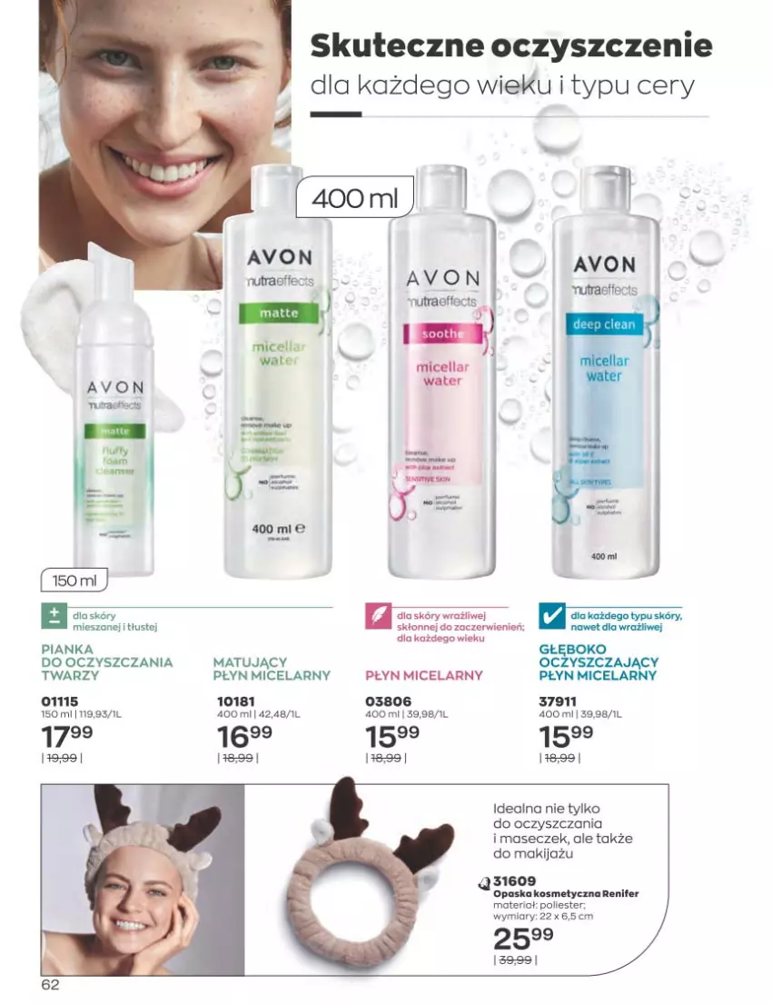 Gazetka promocyjna Avon - Katalog Avon 11/2022 kampania listopad - ważna 01.11 do 30.11.2022 - strona 62 - produkty: Makijaż, Nutraeffects, Opaska, Płyn micelarny, Renifer