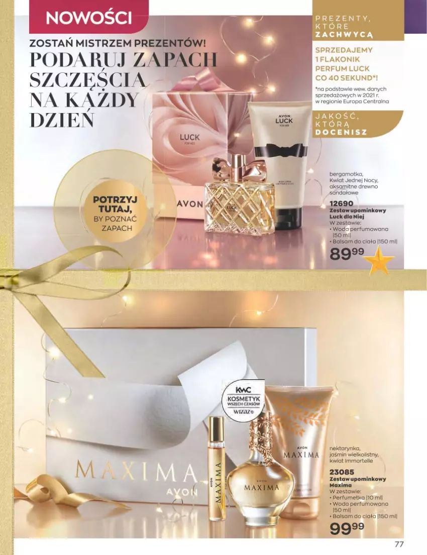 Gazetka promocyjna Avon - Katalog Avon 11/2022 kampania listopad - ważna 01.11 do 30.11.2022 - strona 77 - produkty: Aksam, Balsam do ciała, Nektar, Nektarynka, Perfum, Woda, Woda perfumowana