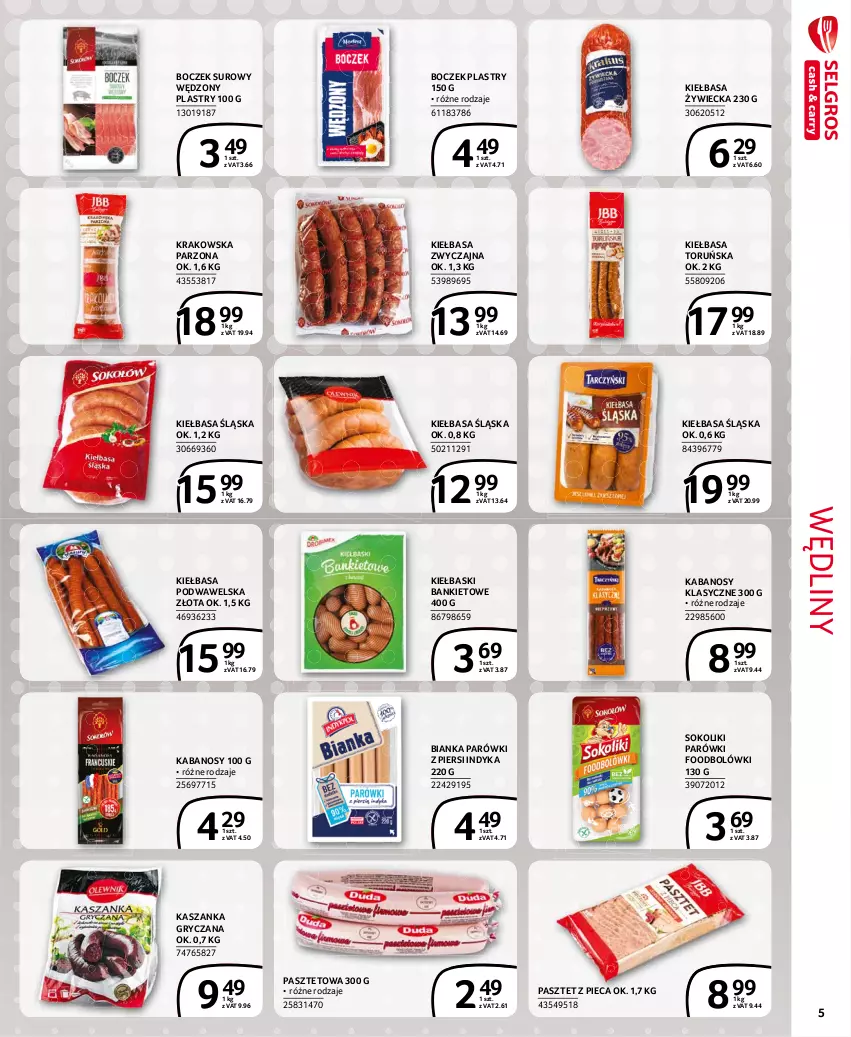 Gazetka promocyjna Selgros - Extra Oferta - ważna 01.08 do 31.08.2021 - strona 5 - produkty: Bianka, Boczek, Gry, Kabanos, Kasza, Kaszanka, Kiełbasa, Kiełbasa podwawelska, Kiełbasa śląska, Parówki, Pasztet, Piec, Sok, Wawel