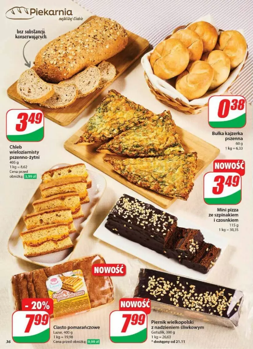 Gazetka promocyjna Dino - ważna 20.11 do 26.11.2024 - strona 30 - produkty: Bułka, JBL, Kajzerka, Kajzerka pszenna, Lazur, Piernik, Pizza, Szpinak