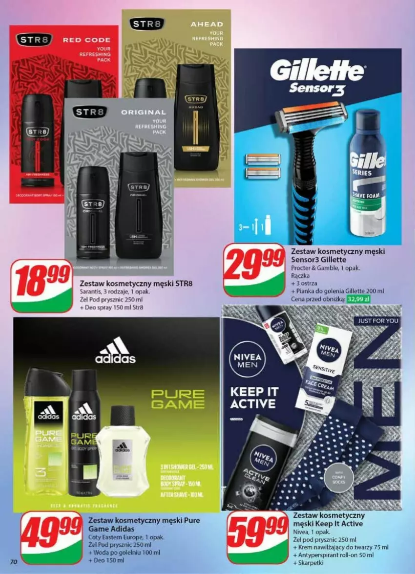 Gazetka promocyjna Dino - ważna 20.11 do 26.11.2024 - strona 68 - produkty: Adidas, Antyperspirant, Gillette, Karp, Krem nawilżający, Nivea, Pianka do golenia, Pur, Str8, Woda