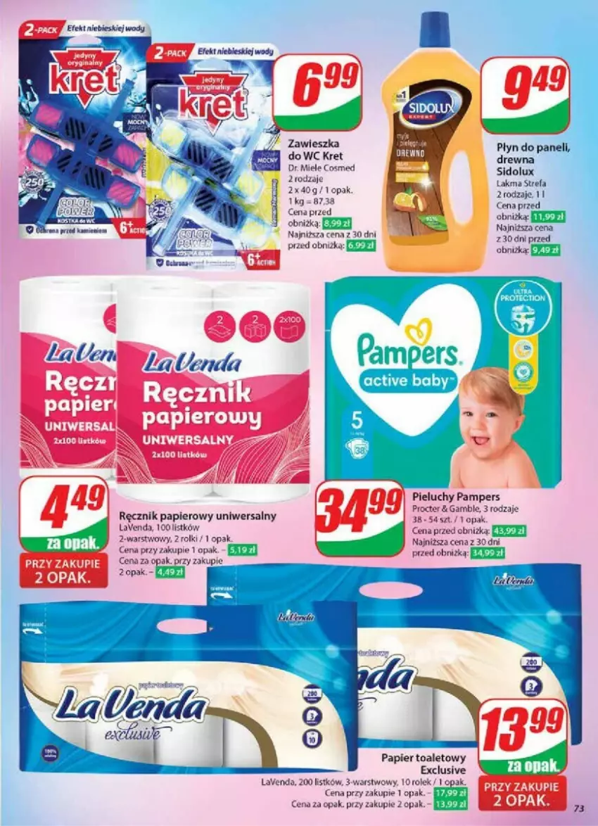 Gazetka promocyjna Dino - ważna 20.11 do 26.11.2024 - strona 71 - produkty: Fa, Kret, Pampers, Papier, Papier toaletowy, Pieluchy, Ręcznik, Rolki, Sidolux, Zawieszka do wc