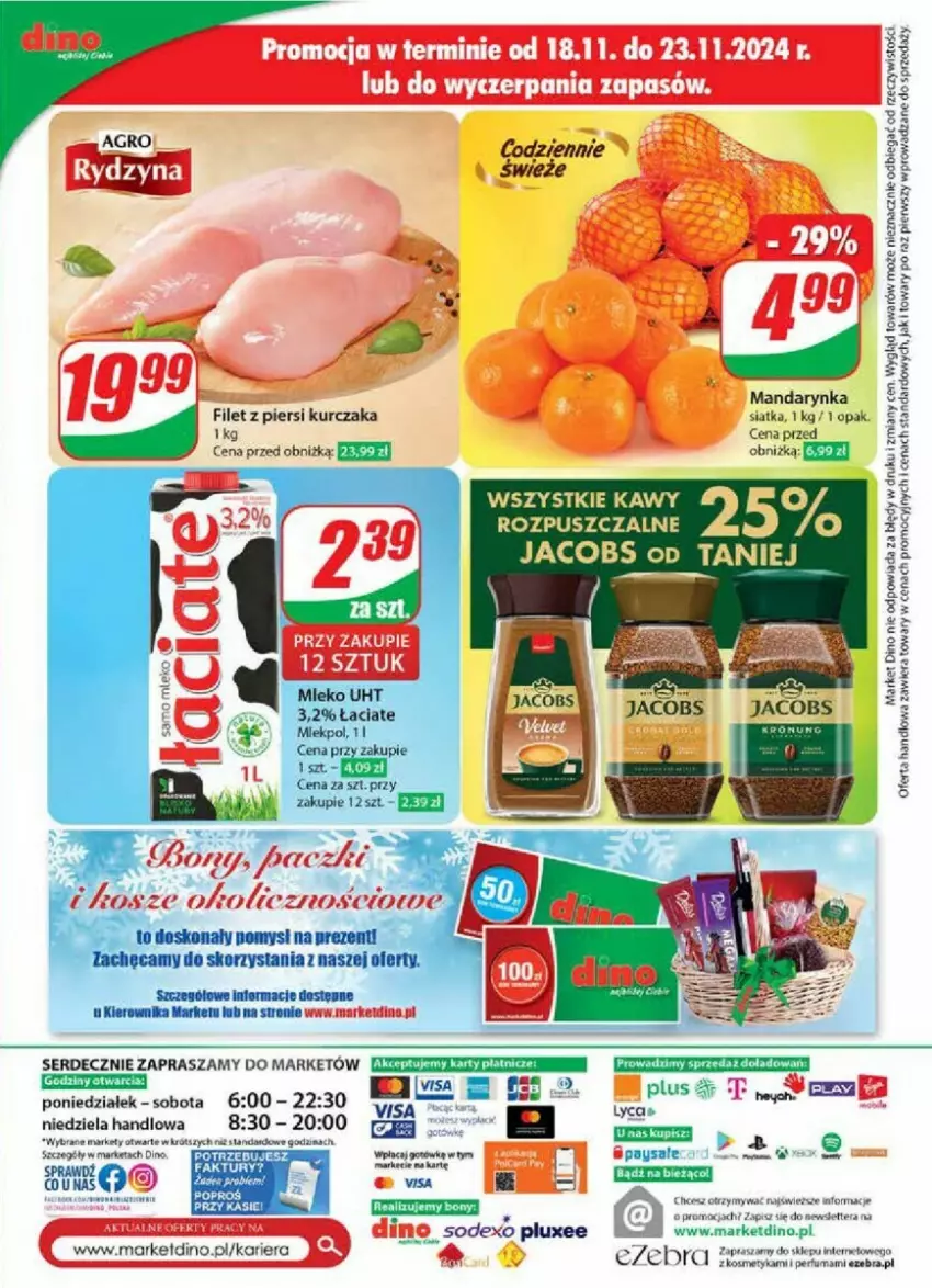 Gazetka promocyjna Dino - ważna 20.11 do 26.11.2024 - strona 74 - produkty: Filet z piersi kurczaka, Jacobs, Kurczak, Mleko, Orka, Ser, Siatka, Tera