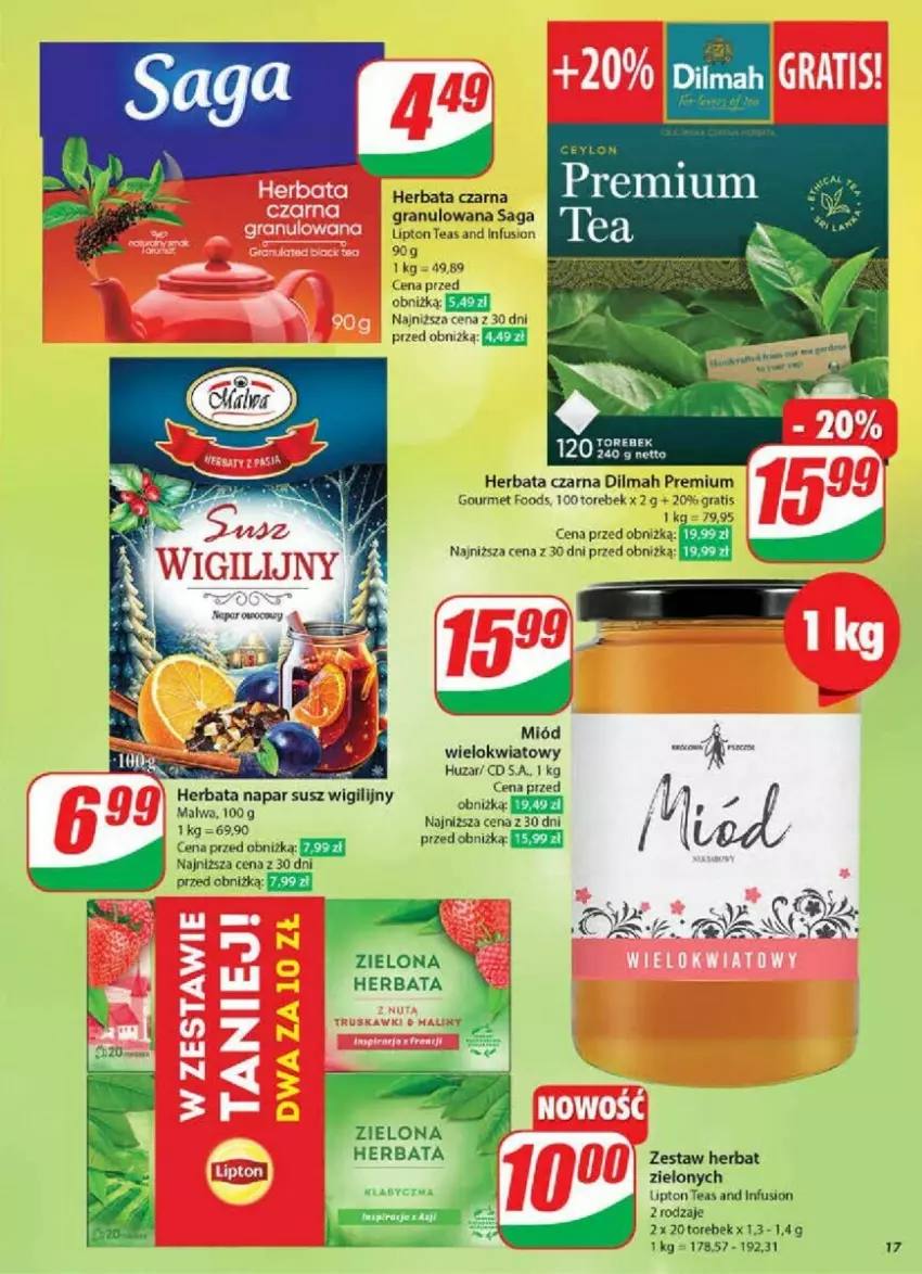 Gazetka promocyjna Dino - ważna 20.11 do 26.11.2024 - strona 9 - produkty: Dilmah, Fusion, Gra, Herbata, Herbata czarna, Lipton, Miód, Saga