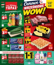 Gazetka promocyjna Topaz - Gazetka - Gazetka - ważna od 30.09 do 30.09.2026 - strona 1 - produkty: Piwa, Top, Ser, Koc, Gra, Coccolino, Jaja, Ogórek, Karkówka wieprzowa, Mirinda, Keen, Warka, Pepsi, Gouda, Waga, Napój