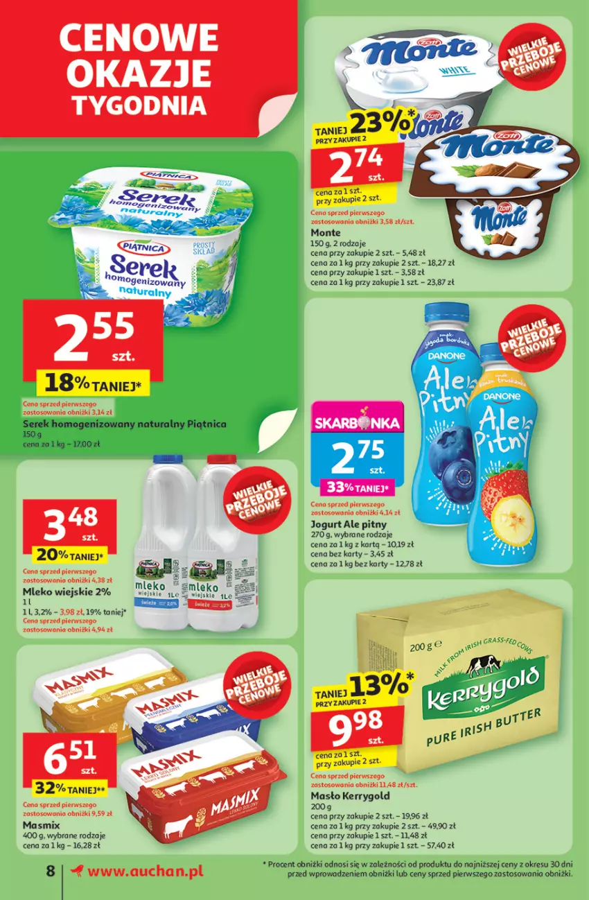 Gazetka promocyjna Auchan - LATO FIRST MINUTE Supermarket - ważna 05.06 do 11.06.2025 - strona 10 - produkty: Jogurt, Masło, Mleko, Monte