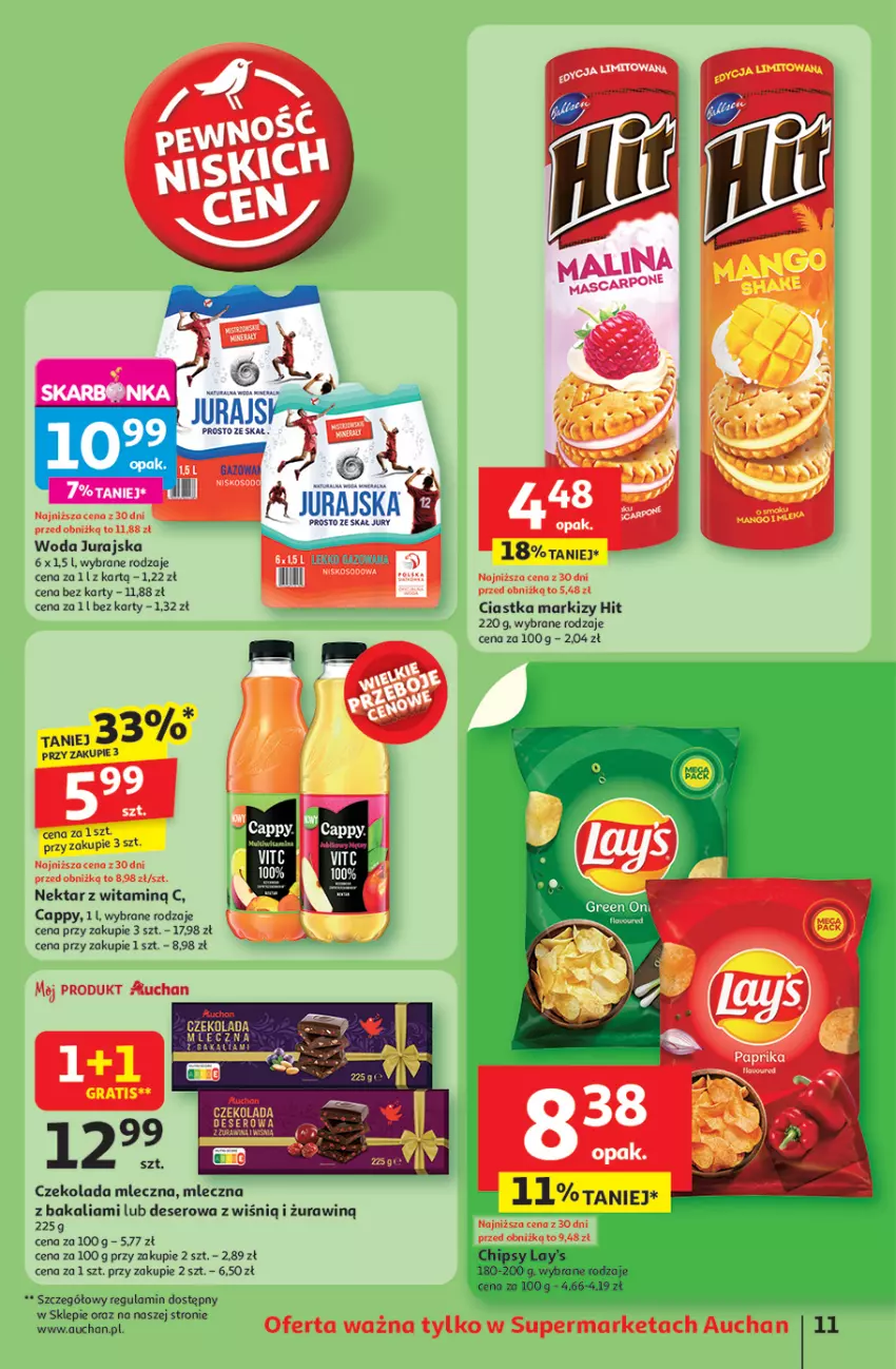 Gazetka promocyjna Auchan - LATO FIRST MINUTE Supermarket - ważna 05.06 do 11.06.2025 - strona 13 - produkty: Cappy, Chipsy, Ciastka, Czekolada, Czekolada mleczna, Deser, Gra, Nektar, Ser, Woda