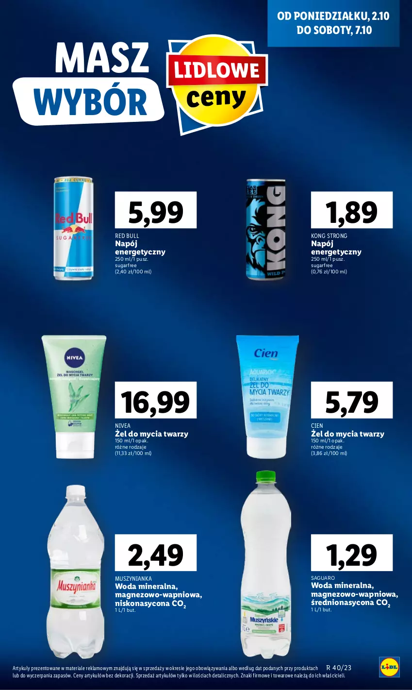 Gazetka promocyjna Lidl - GAZETKA - ważna 02.10 do 04.10.2023 - strona 15 - produkty: Magnez, Mus, Muszynianka, Napój, Napój energetyczny, Nivea, Red Bull, Woda, Woda mineralna