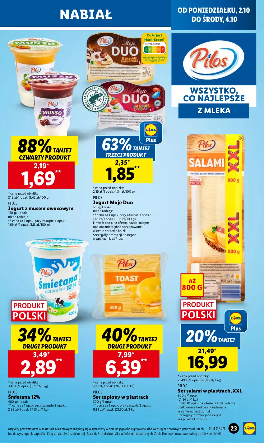 Gazetka promocyjna Lidl - GAZETKA - ważna 02.10 do 04.10.2023 - strona 31 - produkty: Jogurt, Mus, Olej, Pilos, Salami, Ser, Ser salami, Ser topiony, Top, Wazon