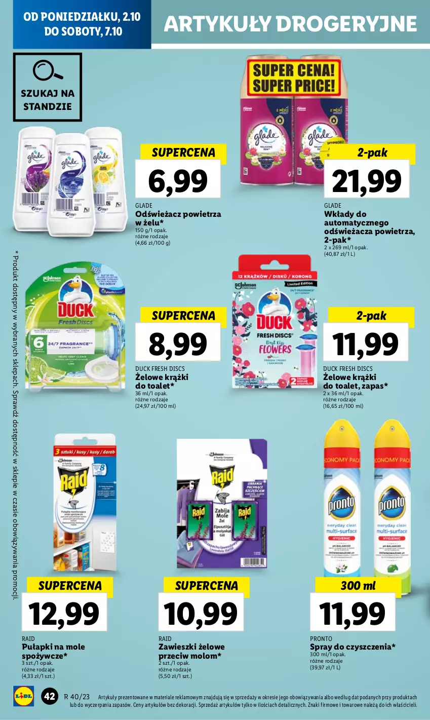 Gazetka promocyjna Lidl - GAZETKA - ważna 02.10 do 04.10.2023 - strona 50 - produkty: Duck, Odświeżacz powietrza, Pronto, Spray do czyszczenia, Zawieszki