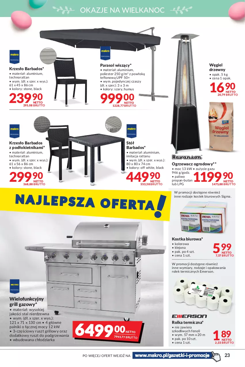 Gazetka promocyjna Makro - [Oferta promocyjna] Artykuły spożywcze i przemysłowe - ważna 05.04 do 18.04.2022 - strona 23 - produkty: Biuro, Chłodziarka, Grill, Grill gazowy, Klej, Krzesło, Lack, Mus, Parasol, Sok, Stek, Stół, Węgiel drzewny