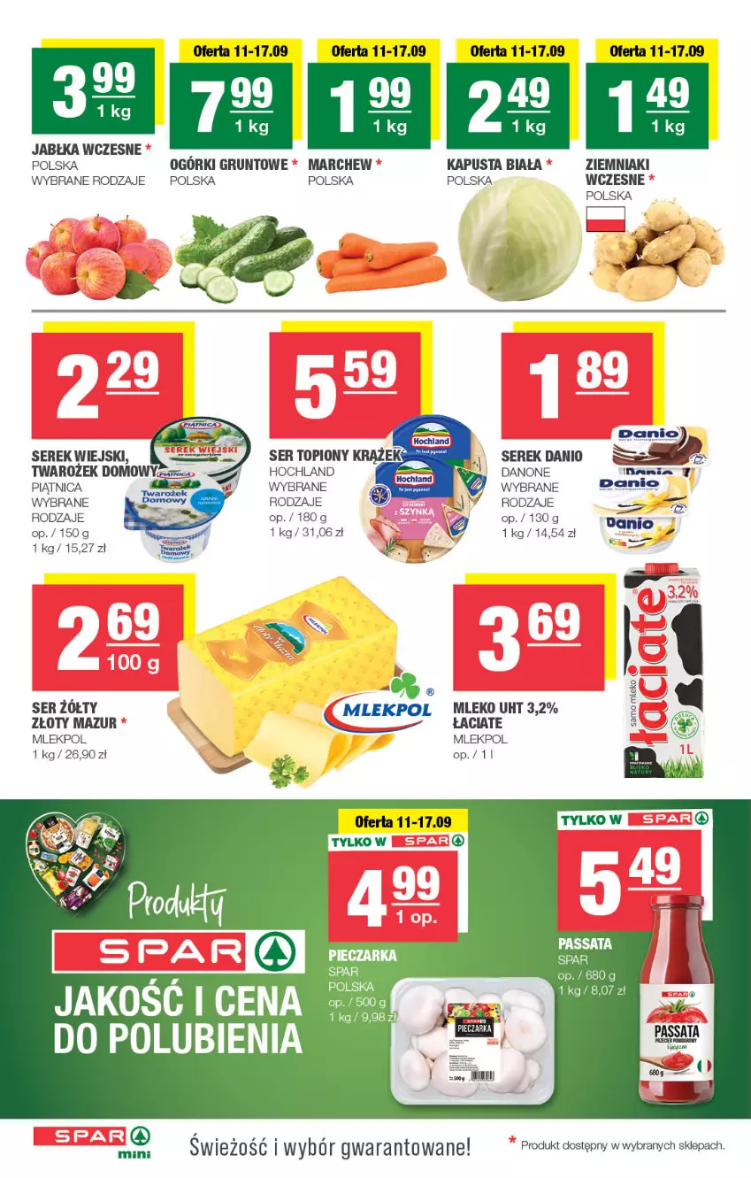 Gazetka promocyjna Spar - Spar-Mini - ważna 08.09 do 18.09.2024 - strona 2 - produkty: Danio, Danone, Grunt, Hochland, Jabłka, Mleko, Piątnica, Ser, Ser topiony, Serek, Serek wiejski, Top, Ziemniaki, Złoty Mazur