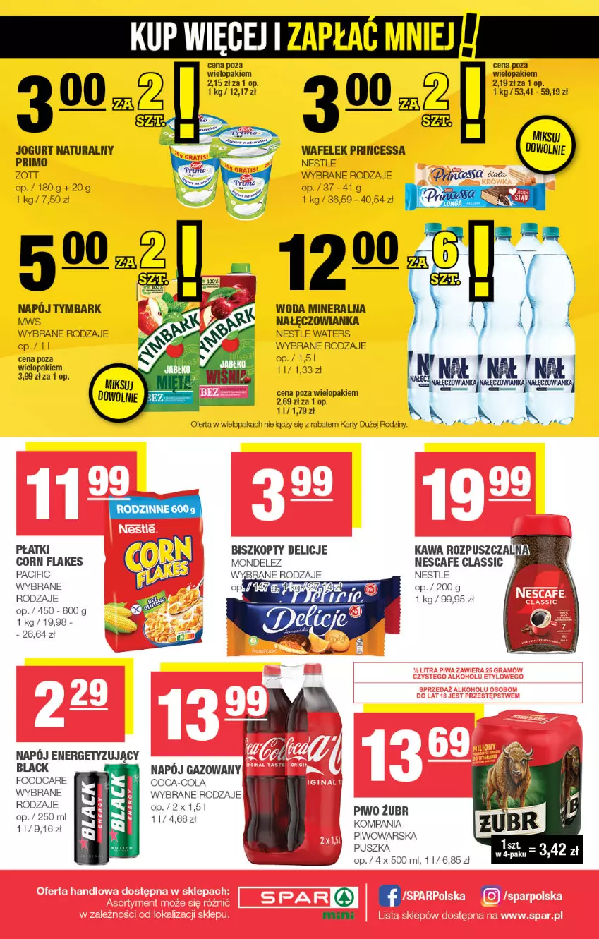 Gazetka promocyjna Spar - Spar-Mini - ważna 08.09 do 18.09.2024 - strona 4 - produkty: Biszkopty, Cif, Coca-Cola, Corn flakes, Delicje, Jogurt, Jogurt naturalny, Kawa, Kawa rozpuszczalna, Lack, Nałęczowianka, Napój, Napój gazowany, Piwo, Princessa, Tymbark, Wafelek, Woda, Woda mineralna, Zott