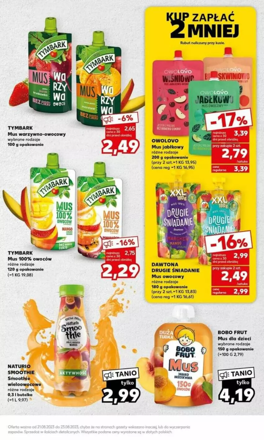 Gazetka promocyjna Kaufland - ważna 21.08 do 27.08.2023 - strona 14 - produkty: Dawtona, Dzieci, Mus, Smoothie, Tymbark