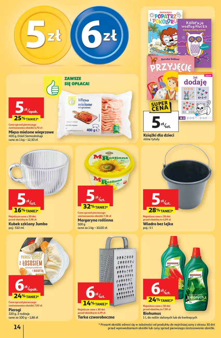 Gazetka promocyjna Auchan - 30 Lat Hipermarket - ważna 08.01 do 14.01.2026 - strona 14 - produkty: Biohumus, Dzieci, Kubek, Mięso, Mięso mielone, Mus, Pierogi, Sos, Tarka, Wiadro, Zwierzęta