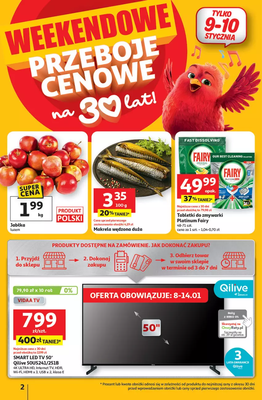 Gazetka promocyjna Auchan - 30 Lat Hipermarket - ważna 08.01 do 14.01.2026 - strona 2 - produkty: Fa, Fairy, Jabłka, LED TV, Tablet, Tabletki do zmywarki, Zmywarki