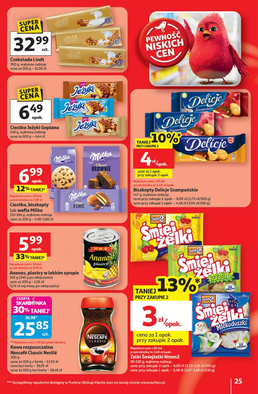 Gazetka promocyjna Auchan - 30 Lat Hipermarket - ważna 08.01 do 14.01.2026 - strona 25 - produkty: Ananas, Biszkopty, Ciastka, Czekolada, Delicje, Goplana, Jeżyki, Kawa, Kawa rozpuszczalna, LANA, Lindt, Milka, Syrop, Wafle