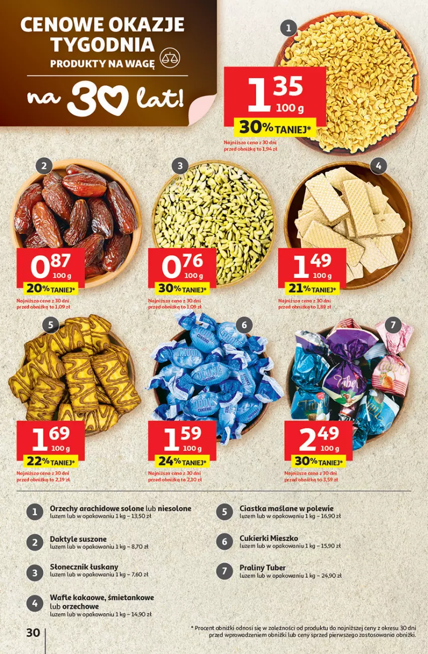 Gazetka promocyjna Auchan - 30 Lat Hipermarket - ważna 08.01 do 14.01.2026 - strona 30 - produkty: Ciastka, Cukier, Cukierki, Daktyle, Kakao, Praliny, Wafle