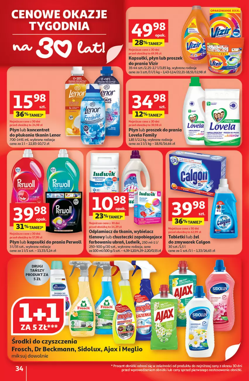 Gazetka promocyjna Auchan - 30 Lat Hipermarket - ważna 08.01 do 14.01.2026 - strona 34 - produkty: Ajax, Calgon, Chusteczki, Fa, Frosch, HP, Kapsułki do prania, LANA, Lenor, LG, Lovela, Ludwik, Odplamiacz, Perwoll, Proszek do prania, Sidolux, Tablet, Vizir