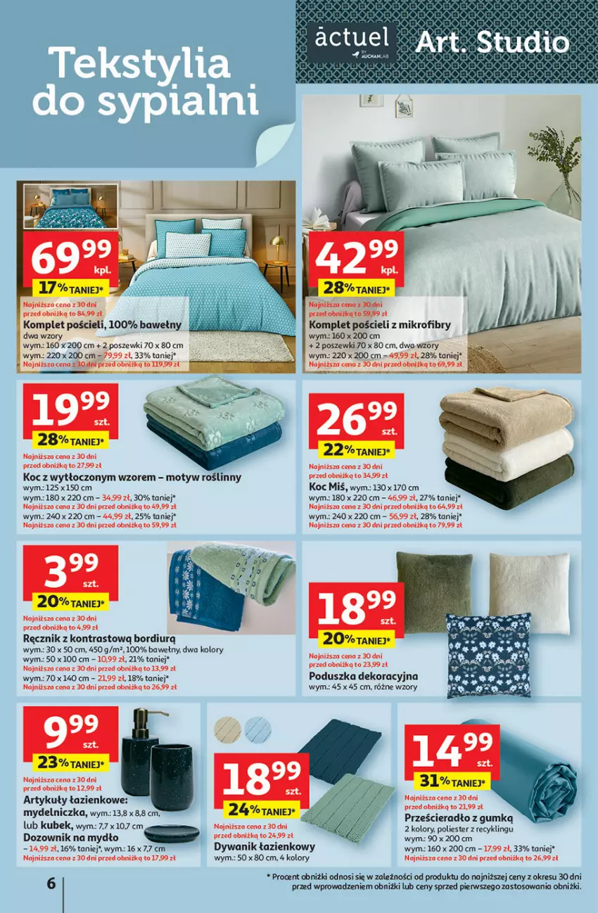 Gazetka promocyjna Auchan - 30 Lat Hipermarket - ważna 08.01 do 14.01.2026 - strona 6 - produkty: Dozownik, Dywan, Dywanik, Dywanik łazienkowy, Fa, Koc, Komplet pościeli, Kubek, Mydelniczka, Mydło, Poduszka, Poduszka dekoracyjna, Pościel, Prześcieradło, Ręcznik