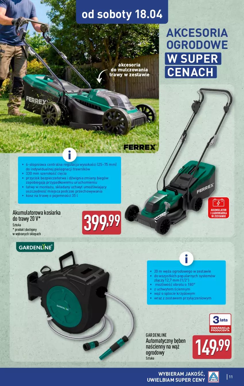 Gazetka promocyjna Aldi - Artykuły przemysłowe i tekstylia - ważna 15.04 do 18.04.2026 - strona 11 - produkty: Akumulator, Dźwig, Kosiarka, Kosz, Piec, Sok, Top