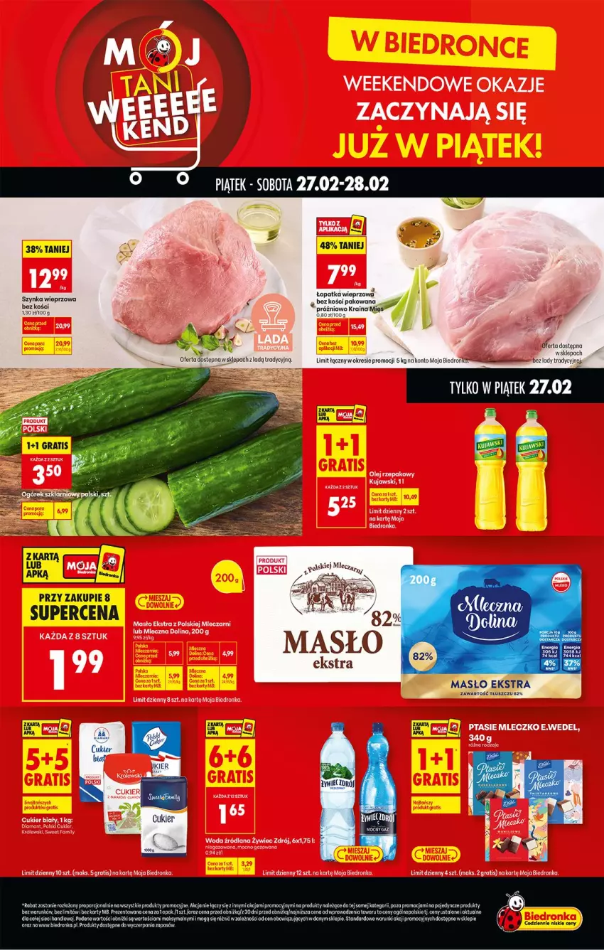 Gazetka promocyjna Biedronka - Tani Weekend - ważna 27.02 do 28.02.2026 - strona 1 - produkty: Cukier, Fa, JBL, Masło, Por, Szynka, Szynka wieprzowa