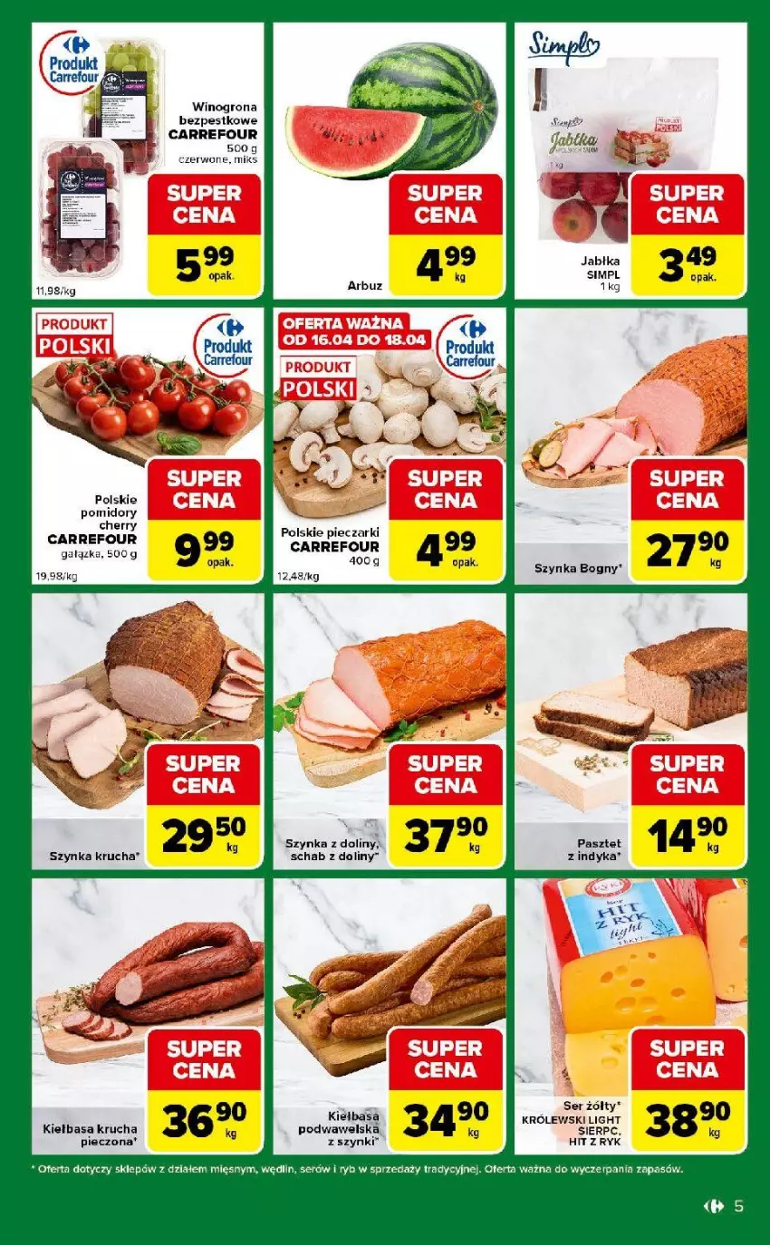 Gazetka promocyjna Carrefour - Gazetka Express - ważna 14.04 do 20.04.2026 - strona 5 - produkty: Kiełbasa, Kiełbasa krucha, Królewski, Pasztet, Piec, Pomidory, Ser, Szynka, Wawel, Wino