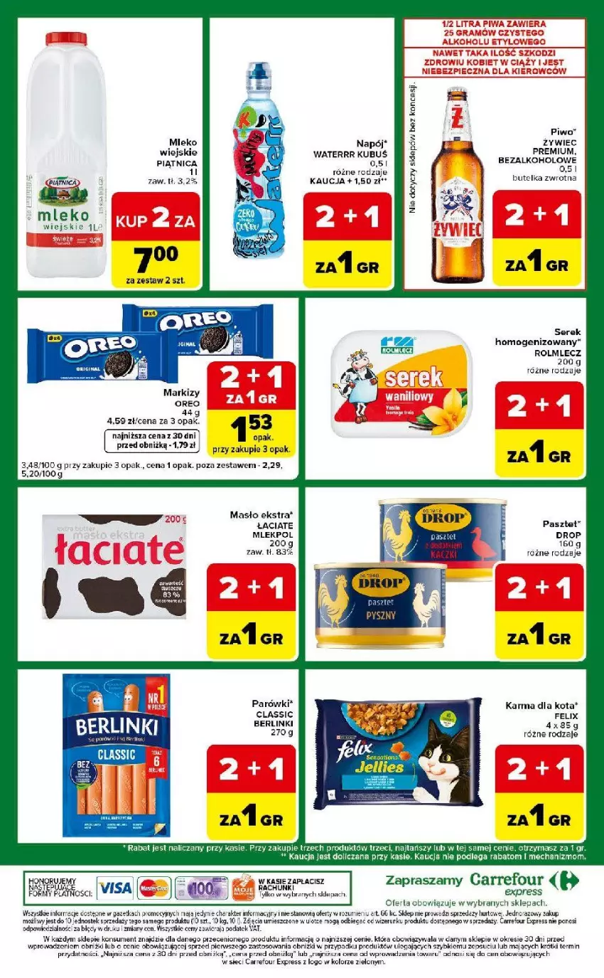 Gazetka promocyjna Carrefour - Gazetka Express - ważna 14.04 do 20.04.2026 - strona 8 - produkty: Fa, Felix, Kubuś, Masło, Mleko, Napój, Parówki, Pasztet, Piątnica, Piwo, Rolmlecz, Ser, Serek, Serek homogenizowany, Sok, Stek