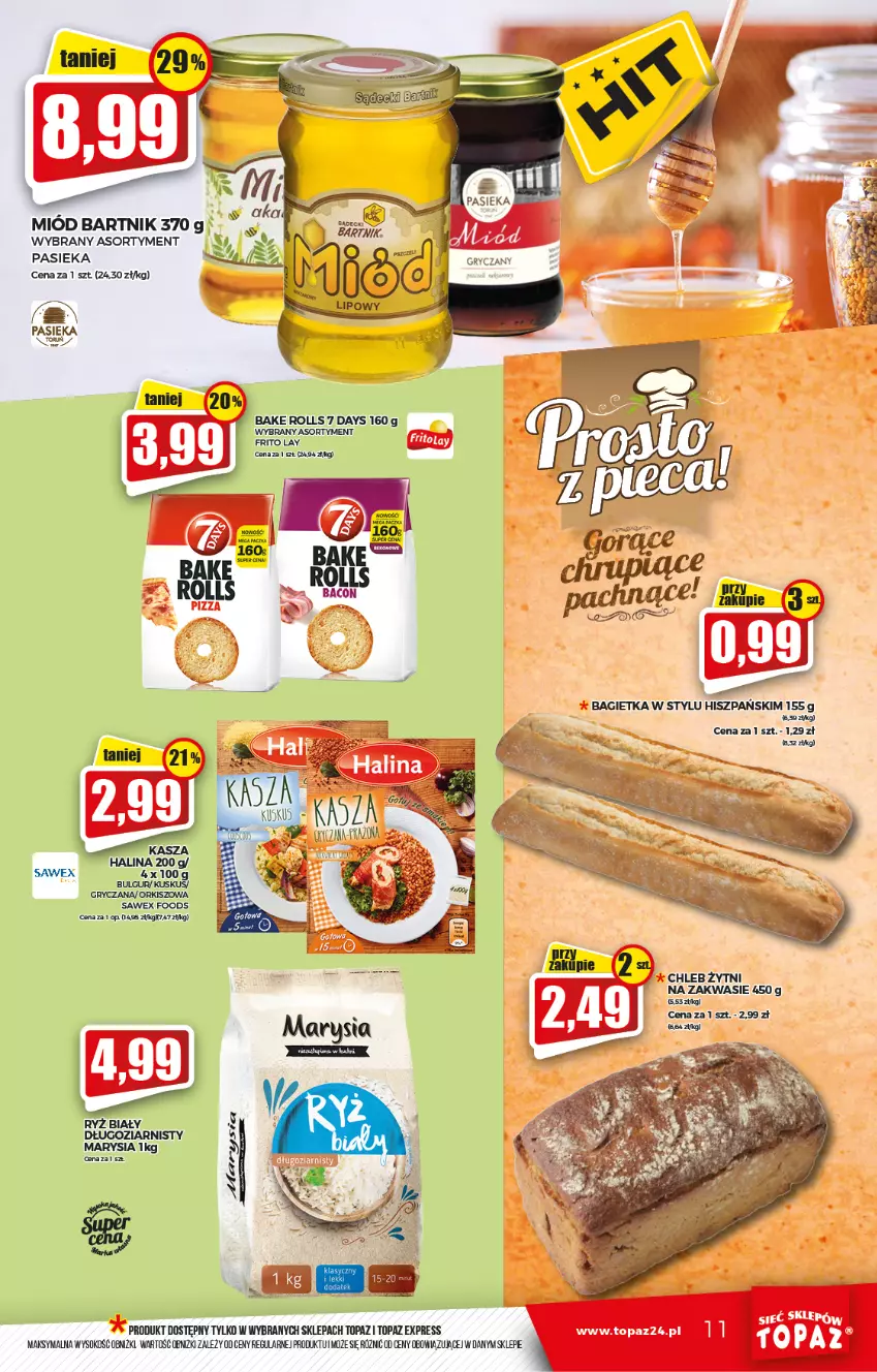 Gazetka promocyjna Topaz - Gazetka - ważna 23.09 do 29.09.2021 - strona 11 - produkty: 7 Days, Bagietka, Bake Rolls, Bulgur, Gry, Kuskus, LG, Miód, Sok, Top