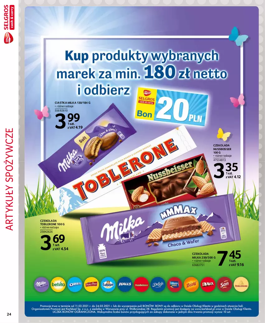 Gazetka promocyjna Selgros - Extra Oferta - ważna 01.03 do 31.03.2021 - strona 24 - produkty: Artykuły spożywcze, Ciastka, Czekolada, Milka, Ser, Toblerone