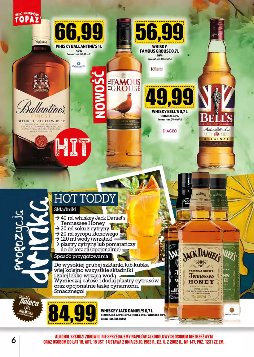 Gazetka promocyjna Topaz - Gazetka - ważna 01.10 do 31.10.2024 - strona 6 - produkty: Ananas, Bell, Cytryny, Fa, Gin, Jack Daniel's, Lanki, Olej, Sok, Whiskey, Whisky