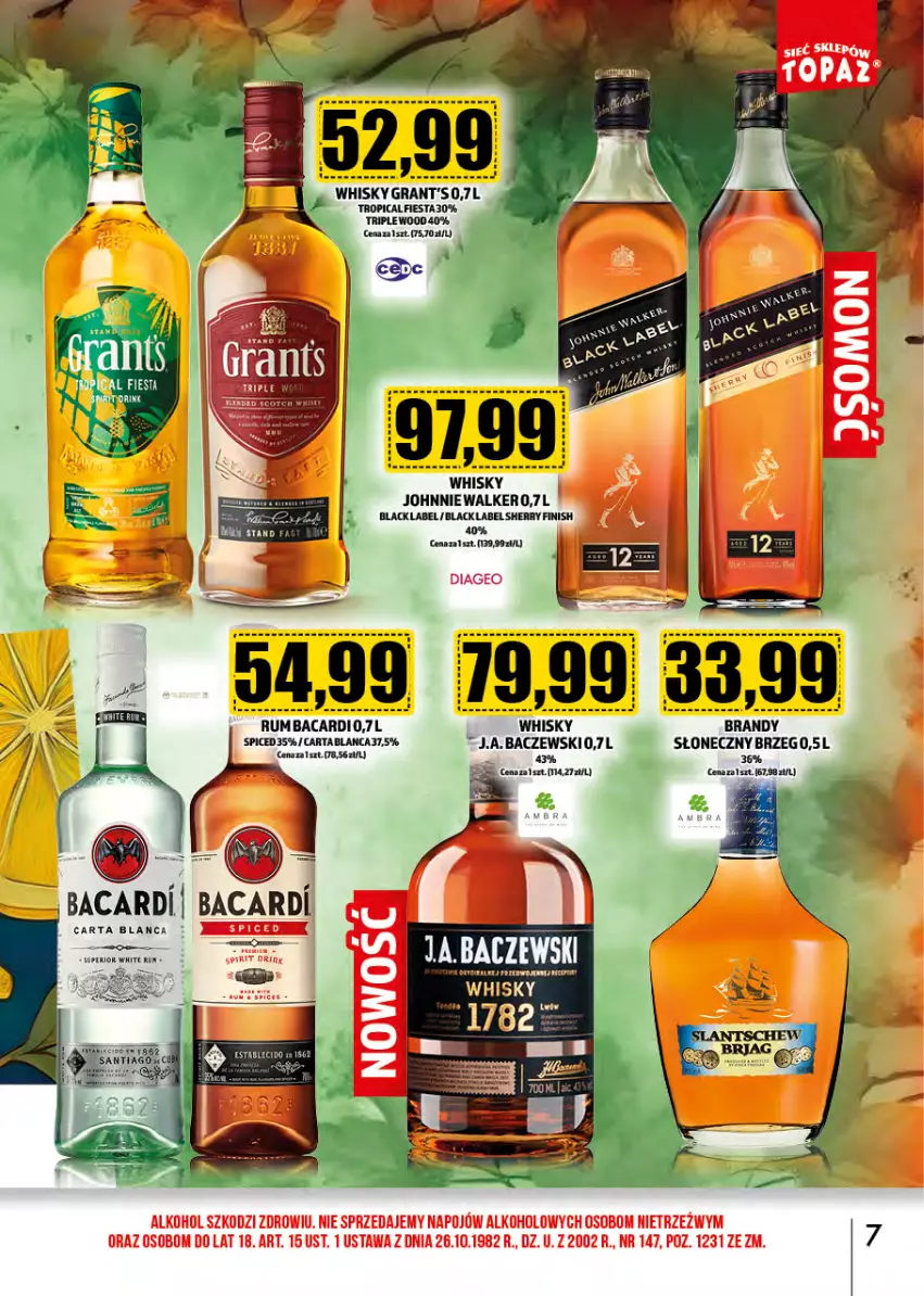 Gazetka promocyjna Topaz - Gazetka - ważna 01.10 do 31.10.2024 - strona 7 - produkty: Bacardi, Brandy, Finish, Gra, Grant's, Lack, Rum, Tropical, Whisky