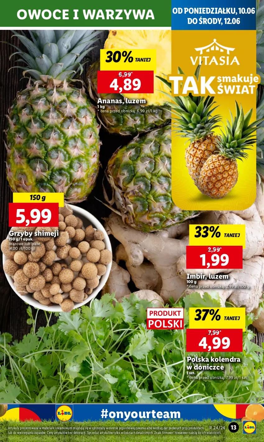 Gazetka promocyjna Lidl - GAZETKA - ważna 10.06 do 12.06.2024 - strona 17 - produkty: Ananas, Grzyby, Imbir, Kolendra, Owoce, Warzywa