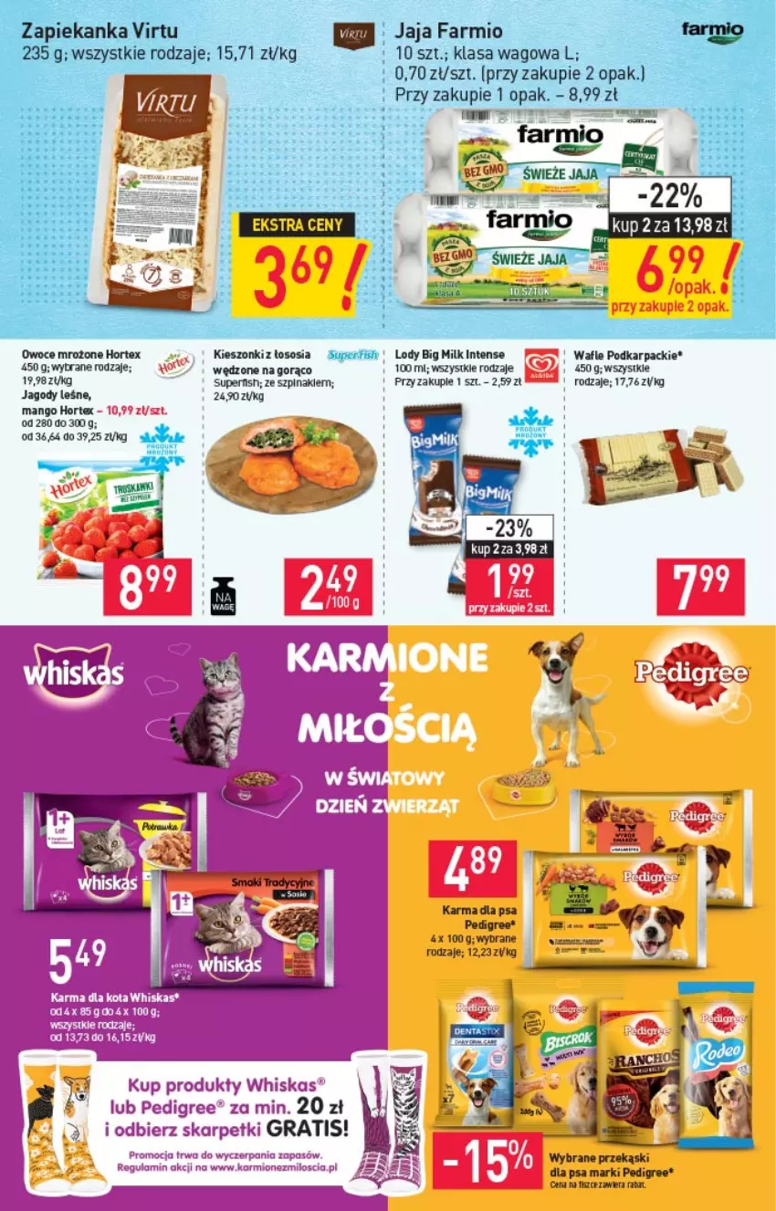 Gazetka promocyjna Stokrotka - Market - ważna 30.09 do 06.10.2021 - strona 4 - produkty: Big Milk, Fa, Gra, Hortex, Jagody, Jaja, Karmi, Karp, LG, Lody, Mango, Owoce, Pedigree, Skarpetki, Sos, Szpinak, Virtu, Wafle, Whiskas, Zapiekanka