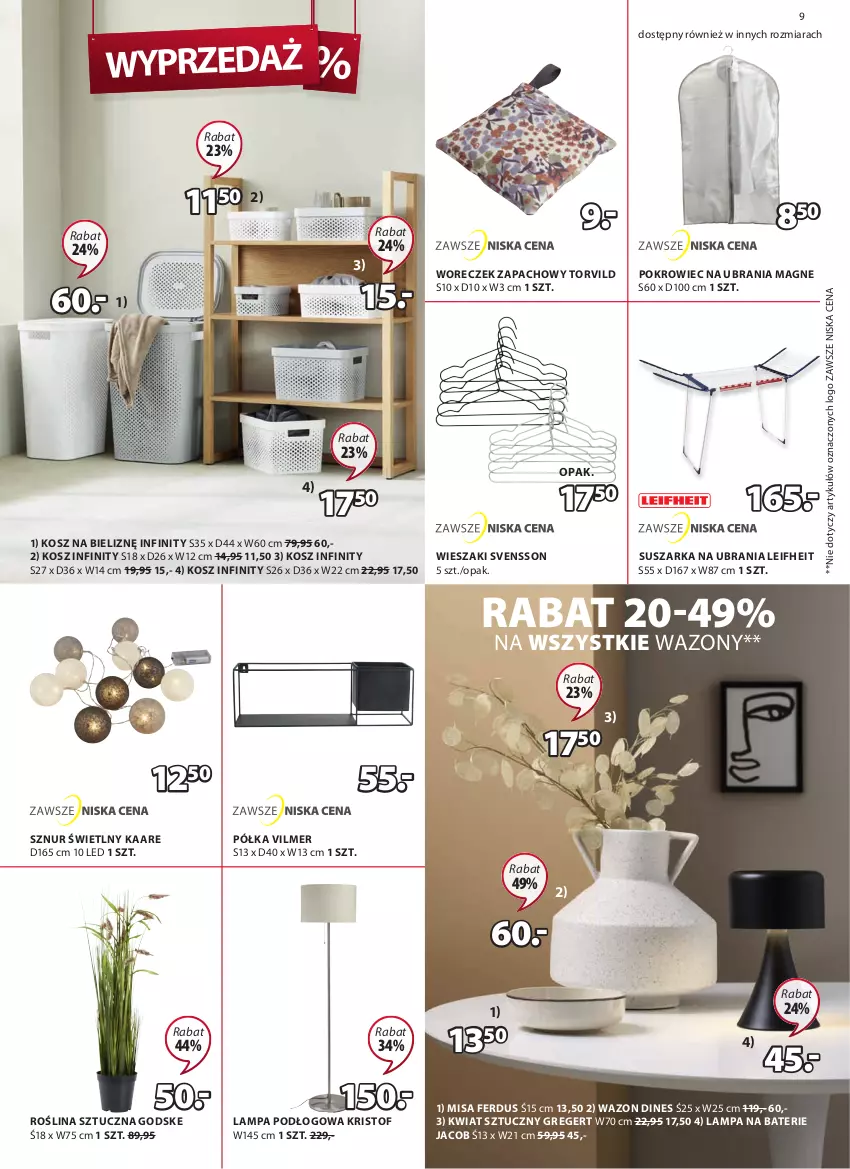 Gazetka promocyjna Jysk - Oferta tygodnia - ważna 29.06 do 12.07.2022 - strona 10 - produkty: Kosz, Kosz na bieliznę, Lampa, Lampa podłogowa, Pokrowiec, Pokrowiec na ubrania, Półka, Roślina sztuczna, Suszarka, Ubrania, Wazon, Wieszak, Woreczek