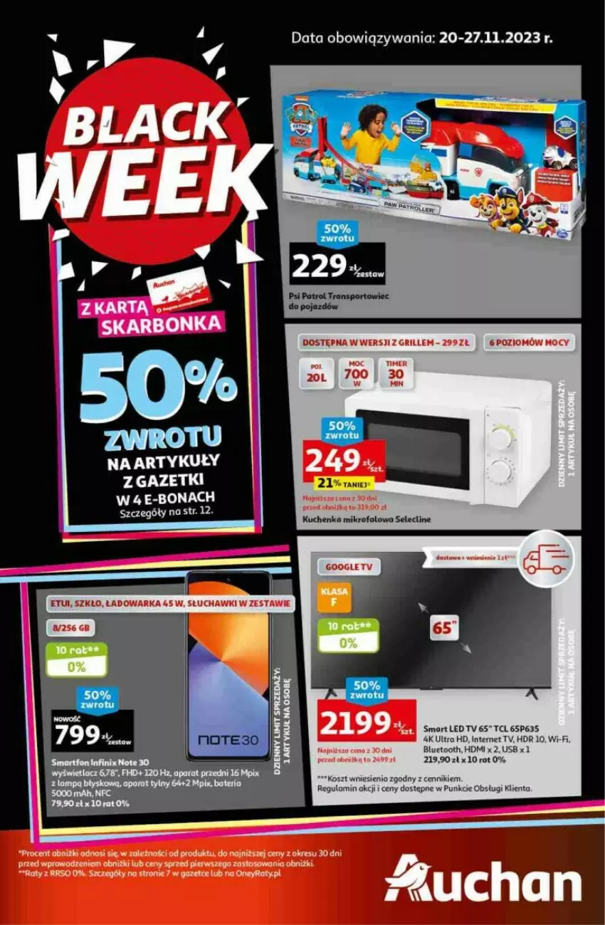 Gazetka promocyjna Auchan - ważna 20.11 do 27.11.2023 - strona 1 - produkty: Clin, Fa, Grill, Kosz, Kuchenka mikrofalowa, LED TV