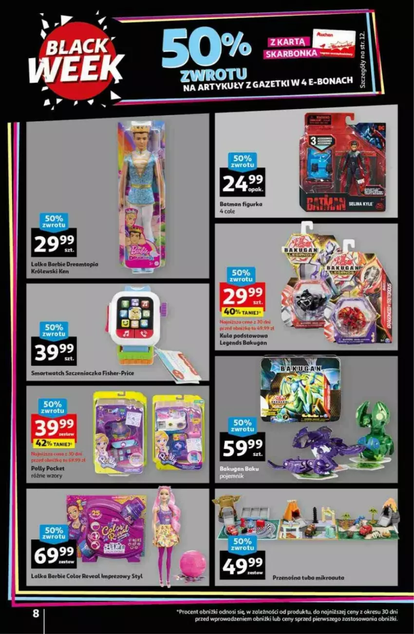 Gazetka promocyjna Auchan - ważna 20.11 do 27.11.2023 - strona 11 - produkty: Barbie, Fa, Fisher-Price, Królewski, Lalka, Polly Pocket, Smartwatch, Top