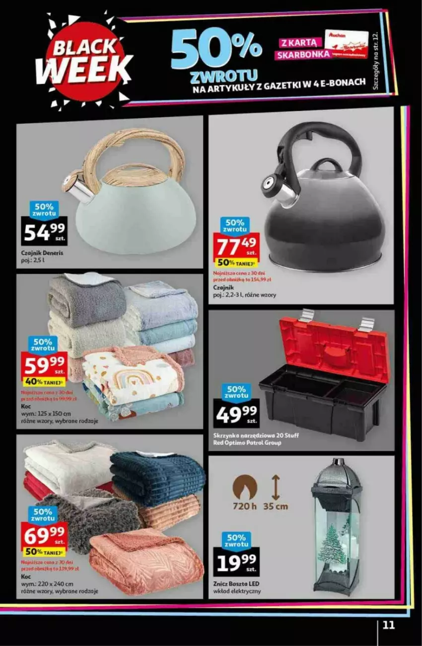 Gazetka promocyjna Auchan - ważna 20.11 do 27.11.2023 - strona 3 - produkty: Czajnik, Koc, Znicz