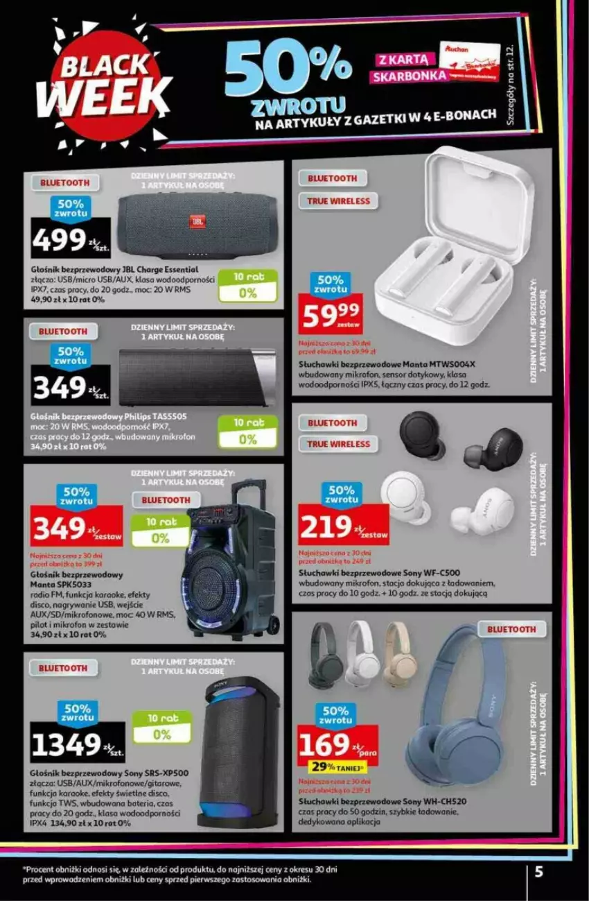 Gazetka promocyjna Auchan - ważna 20.11 do 27.11.2023 - strona 8 - produkty: Głośnik, Gry, JBL, Manta, Mikrofon, Por, Słuchawki, Słuchawki bezprzewodowe, Sony